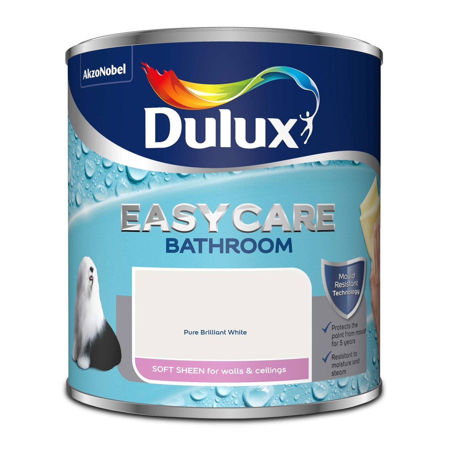 Dulux 500001 Easycare Bathroom Soft Sheen Emulsion Paint for Walls and Ceilings - Pure Brilliant White 1L