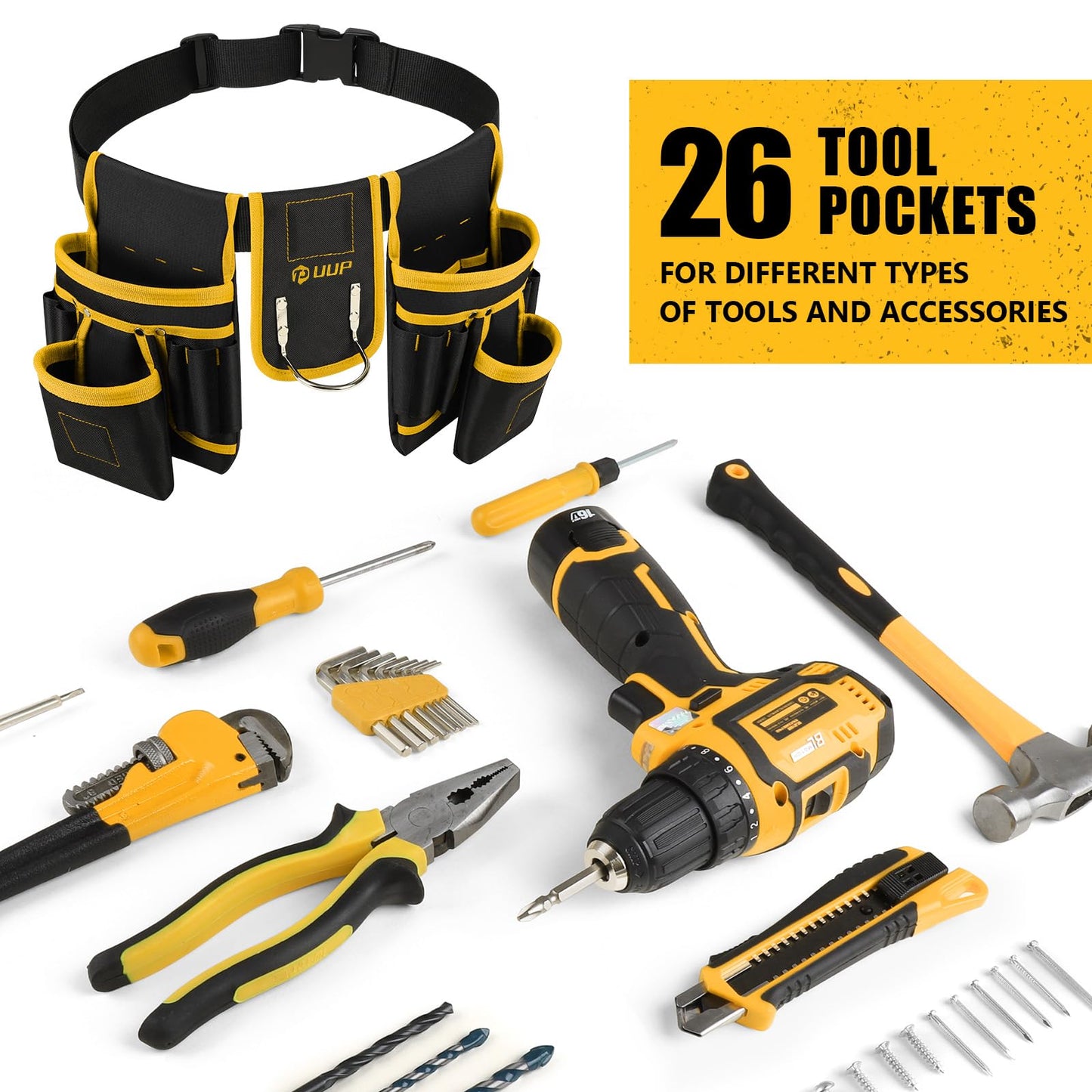 Magnetic Tool Belt for Men, 26 Pockets Heavy Duty Tool Pouch, Magnet Holster Nail Utility Toolbelt Detachable Adjustable Waist Holder for Handyman Contractor Mechanic Plumber Roofer Carpentry Dad Gift