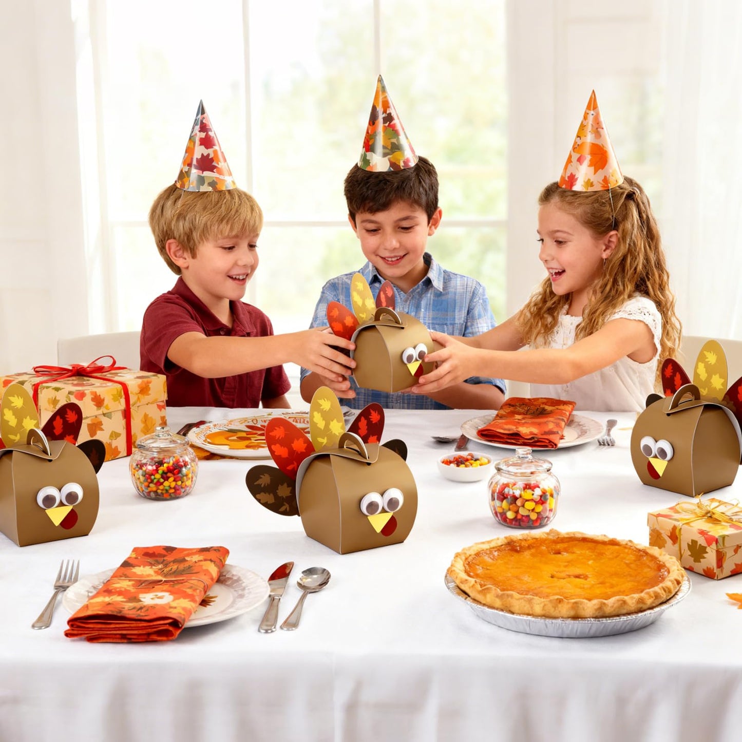 Mason Life Thanksgiving Gift Boxes, 24PCS Turkey Candy Treat Boxes, Thanksgiving Party Favor Boxes, Funny Thankful Goodies Box, Cupcake Box for Holiday Dinner Decoration, Table Centerpiece