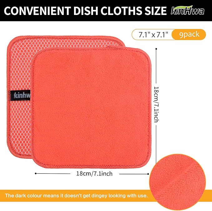 KinHwa Kitchen Washcloths for Dishes Absorbent Microfiber Dish Cloths Quick Dry