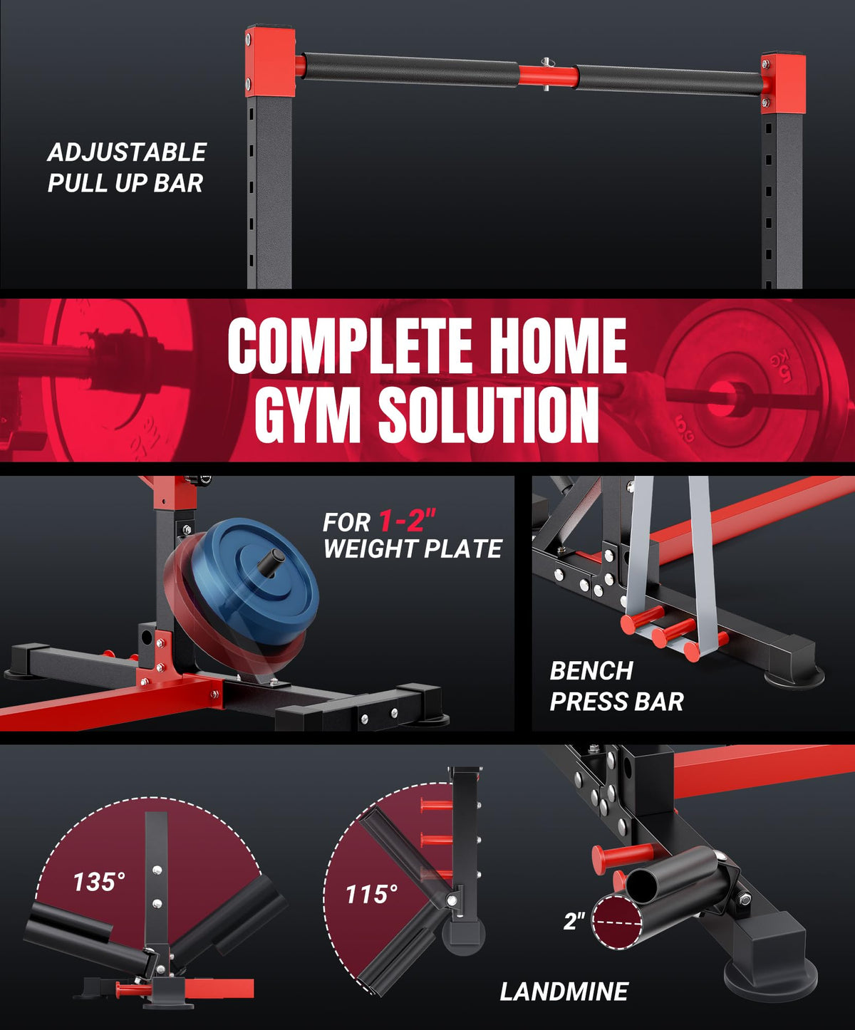 YOLEO Squat Rack with Adjustable Pull-Up Bar & Extended Safety Arms, Multi-Functional Power Racks Squat Stand for Home Gym, Garage & Basement, 35"-67" Width, Fixed 83” Frame Height, Pull-Up Bar Height 71.5"-80.5", Fits 6FT & 7FT Barbells