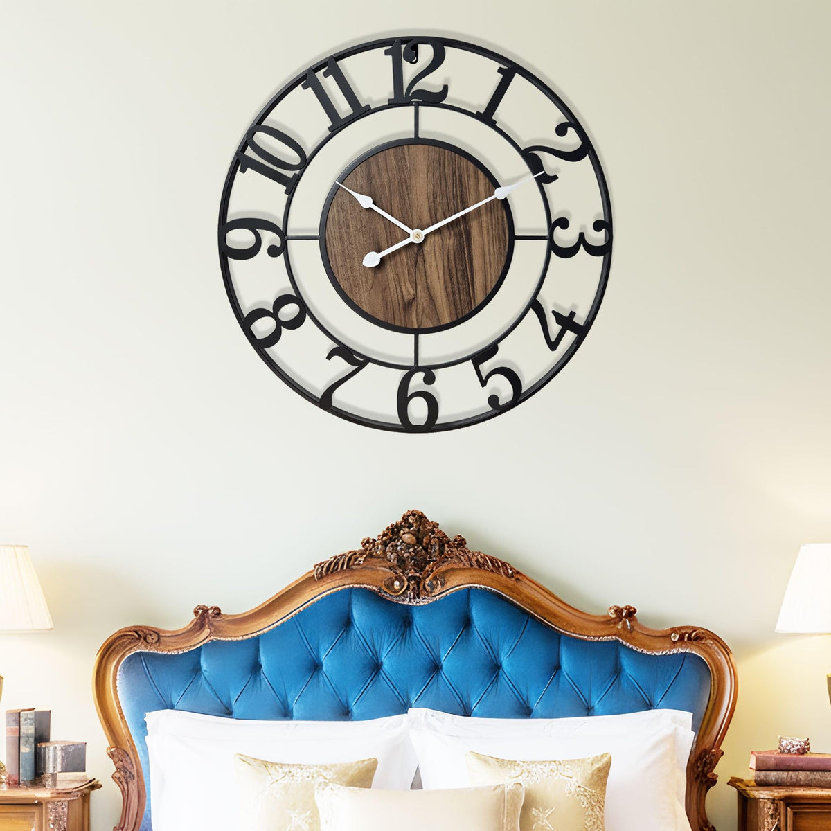 Tixmtry Large Metal Wall Clock, 20 Inch Retro Decorative Silent, Non Ticking, Battery Operated Modern Big Wood Wall Clock for Living Room, Farmhouse, Bedroom, Fireplace, Kitchen, Office, Home Decor