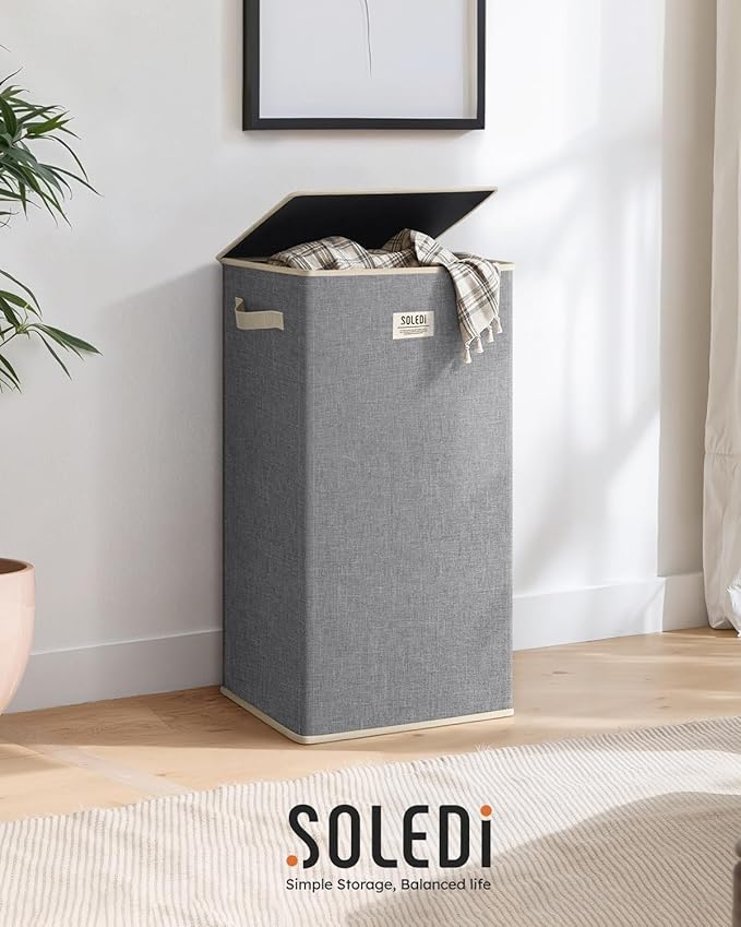 SOLEDI Laundry Hamper with Lid 100L Large & Tall Collapsible Laundry Basket