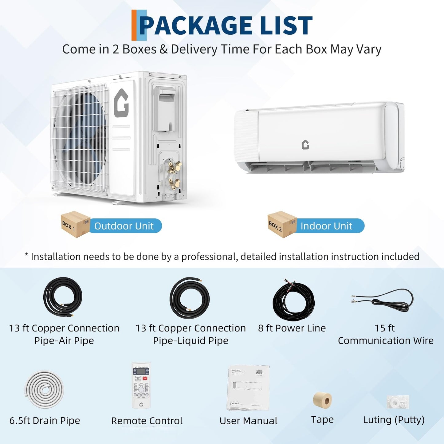 12000 BTU Mini Split Air Conditioner, 21 SEER2 208-230V Split Unit Ac and Heat Cool Up to 750 Sq.Ft, Ductless Air Conditioner w/Complete Installation Kit,Remote,2.0 Wifi Control,Low Noise