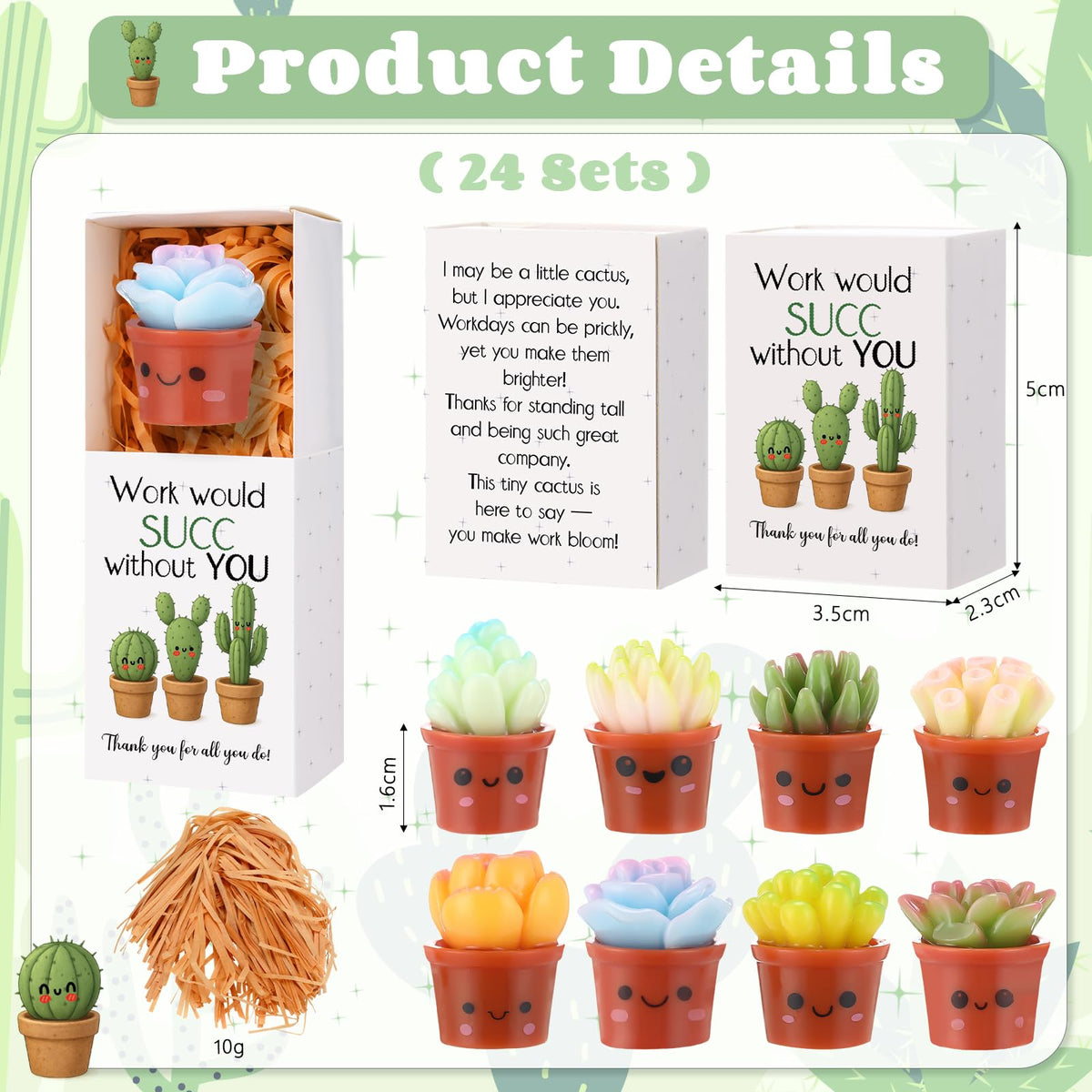 Jenaai Succulent Thank You Gift Bulk Positive for Teacher Nurse Employee Coworker Resin Cute Succulent Gifts Small Cactus Pocket Desk Favors with Positive Pun Boxes for Team Staff