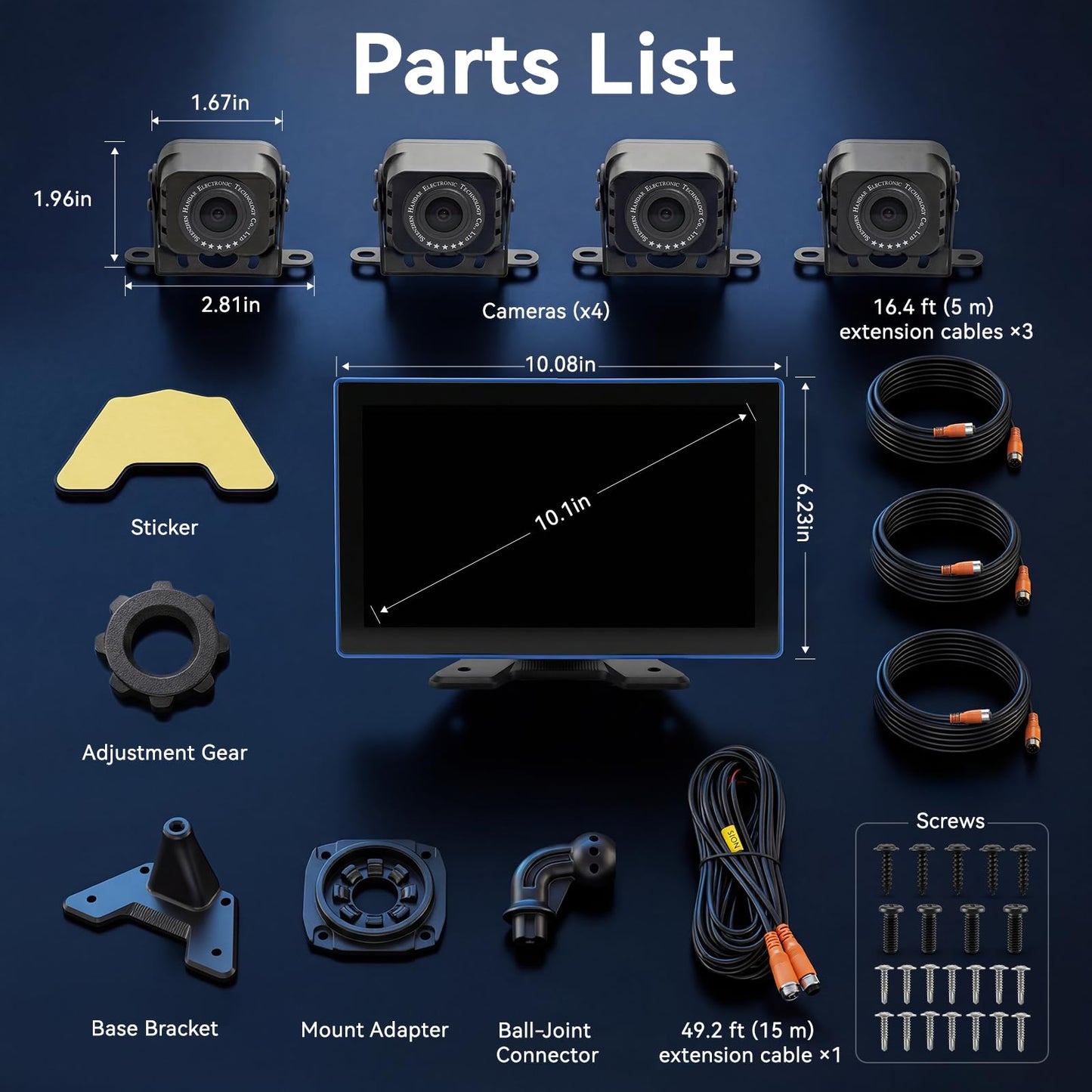 4K RV Backup Camera System 10.1 Quad Split Touchscreen Monitor with 4 1080P Night Vision Cameras IP68K Waterproof Wired Camera for RV Trailer Truck Semi-Trailer, DVR Loop Recording