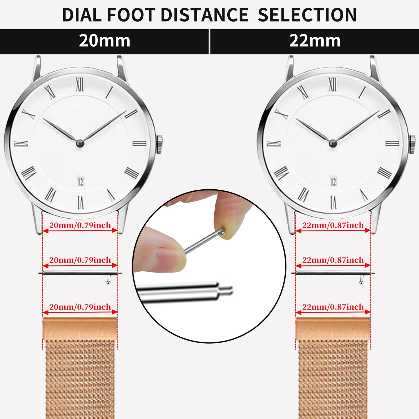 Quick Release Watch Strap - 20mm/22mm Lug Width Stainless Steel Metal Strap Milanese Mesh Wristband Magnetic Lock Replacement Band Smart Watch Wristbands for Men Women (22mm, Rose Gold)
