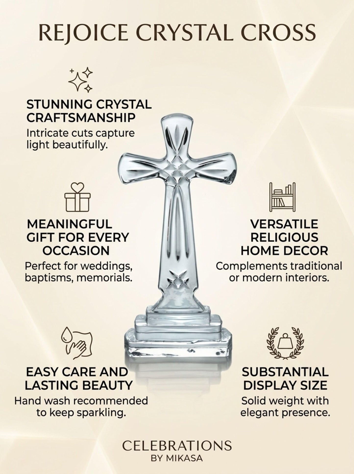 Mikasa Celebrations Rejoice Glass Crystal Cross, 9-Inch, 2.56" x 4.13", Clear