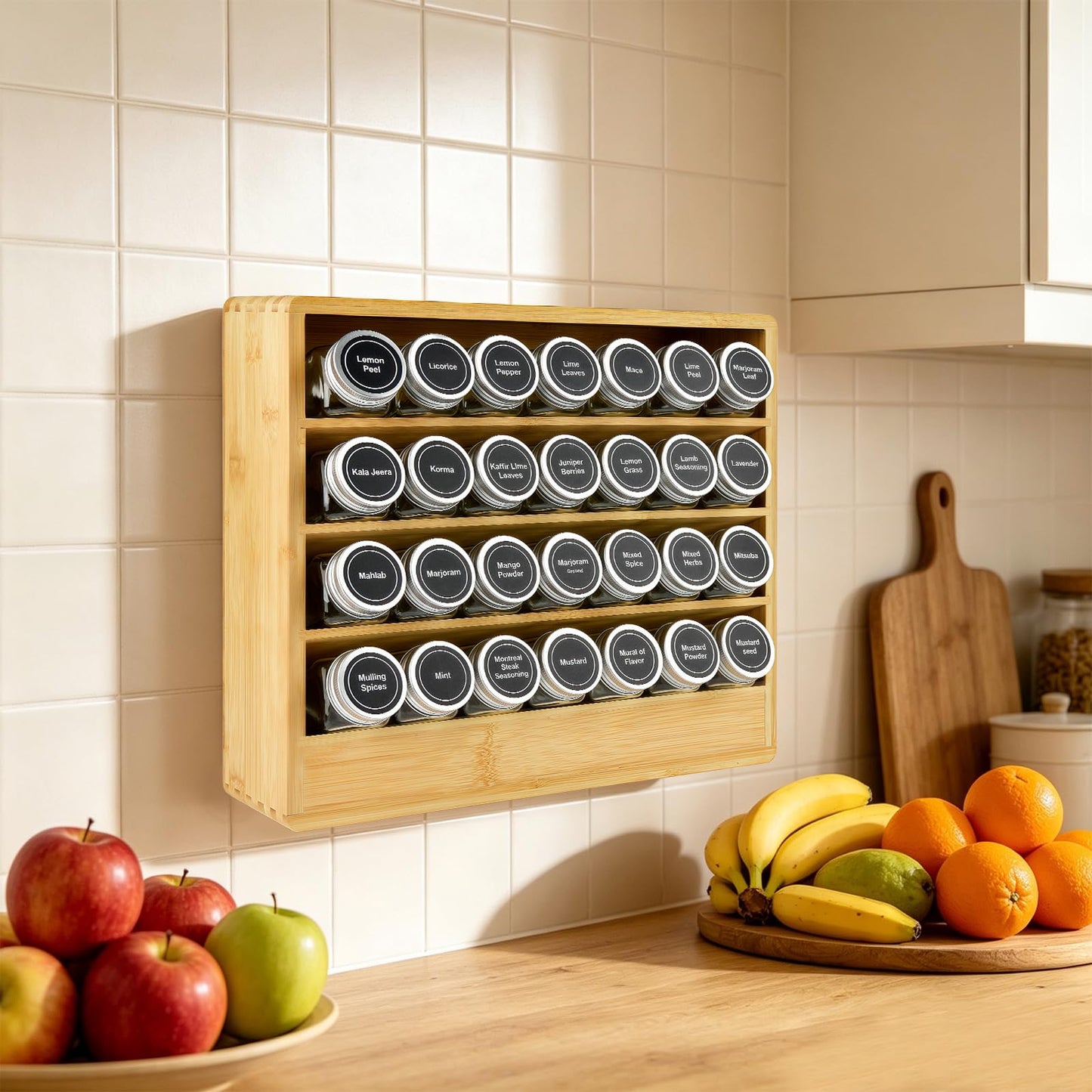 FifanQiQi Bamboo Tiered Spice Rack Organizer for Cabinet,Wooden Seasoning Rack for Countertop, Cupboard, Pantry, Kitchen (Spice Jars Not Included)