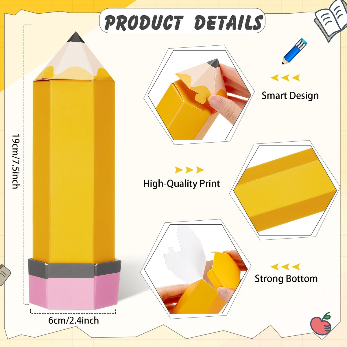 Feifeiya 24 Pcs Pencil Appreciation Gift Boxes for Teacher's Day Paper Pencil Treat Candy Favor Boxes Bulk for Thanks Teacher Classroom Party Favor Supplies (Yellow)