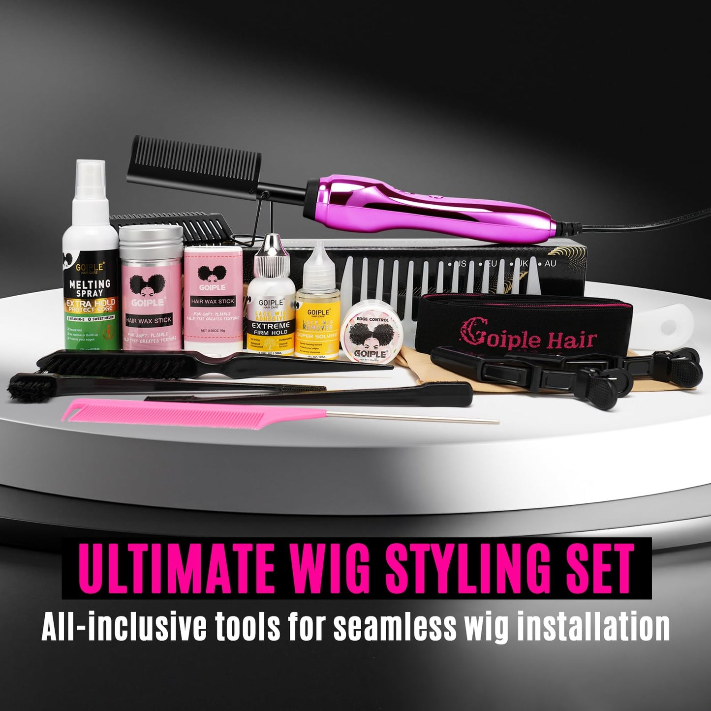 Hot Comb Hair Straightener Set for Lace Front Wigs - Heat Pressing Combs Ceramic Curling Flat Iron Electric Hot Comb for Wigs - Hair Straighteners Straightening Comb for Women Wig Installation Kit