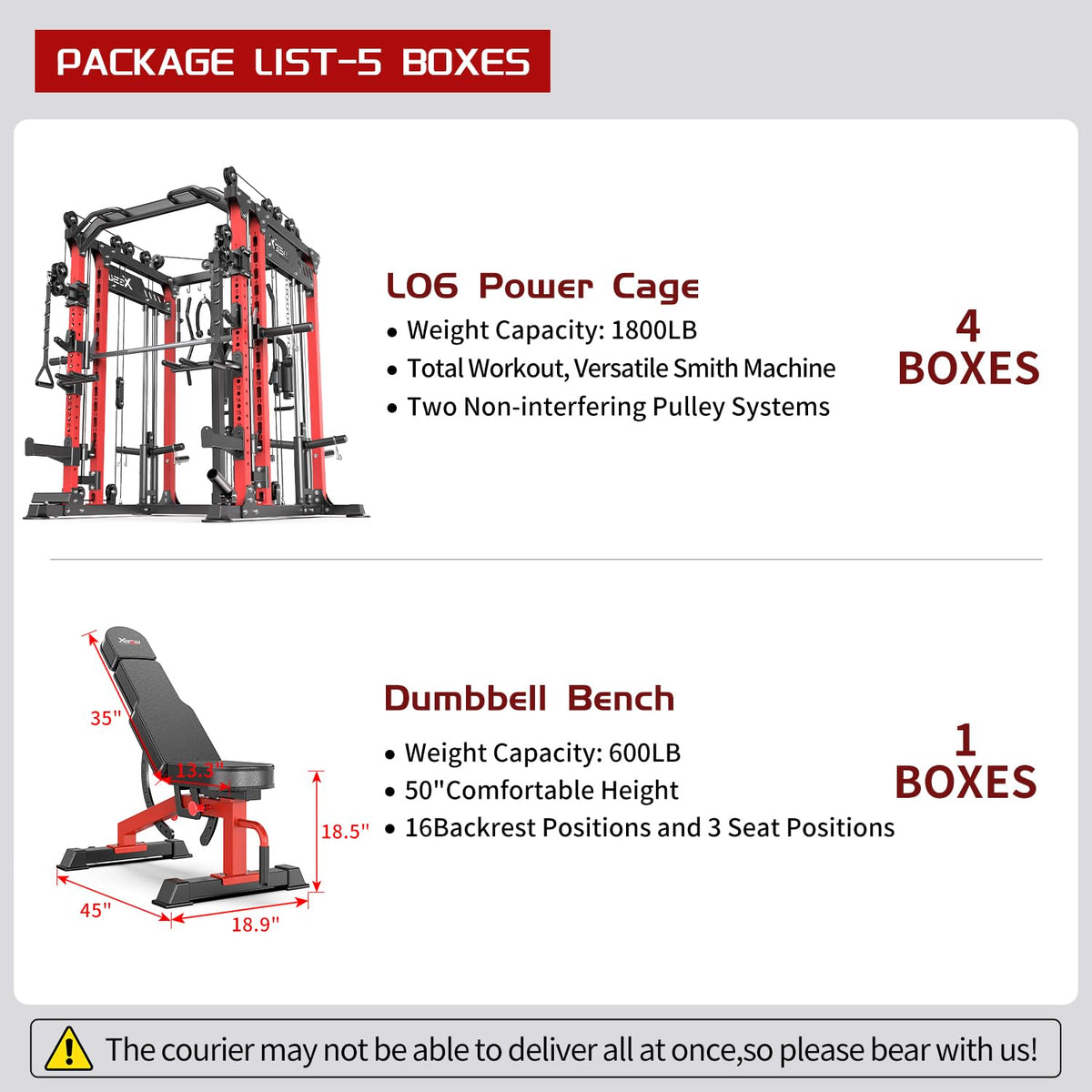 XGSW XINGESIWR Multi-Purpose Squat Rack,Smith Machine Weight Rack Set with Cable Crossover System, Home Gym Power Racks, Power Racks and Packages (L06 Two Users, Power cage Red+Bench)