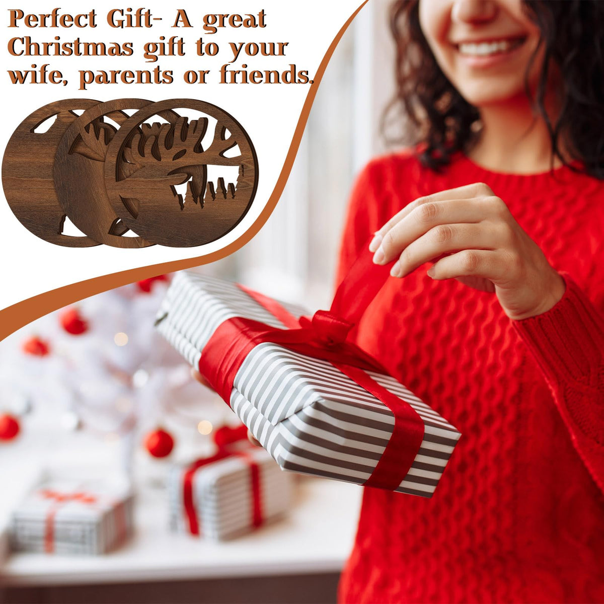 Beeveer 3 Pcs Bear Deer Moose Trivets for Hot Dishes, Wooden Decorative Trivets Cabin Theme Pot Holders Heat Resistant Hot Pad Rustic Lodge Kitchen Home Decorations, 7.9 Inch