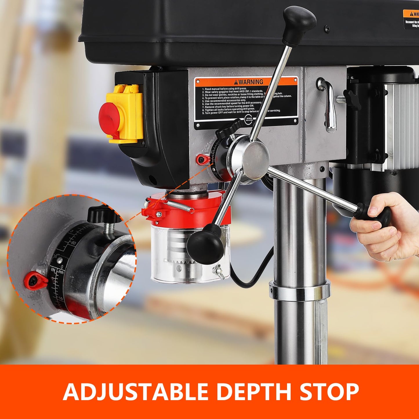 17 in Floor Drill Press, CuisinAid 12 Amp 120V Pure Copper Motor, 200-3630 RPM Variable Speed Cast Iron Bench Drill Press, 0-45° Tilting Worktable, Tabletop Drilling Machine for Wood Metal