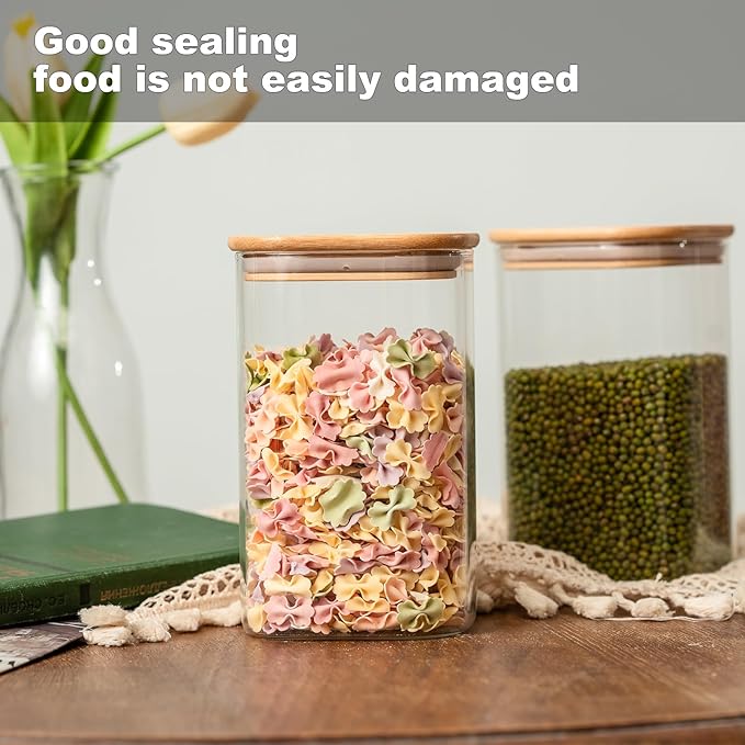 50oz Glass Food Storage Jars Set of 6, Glass Storage Containers Clear Glass