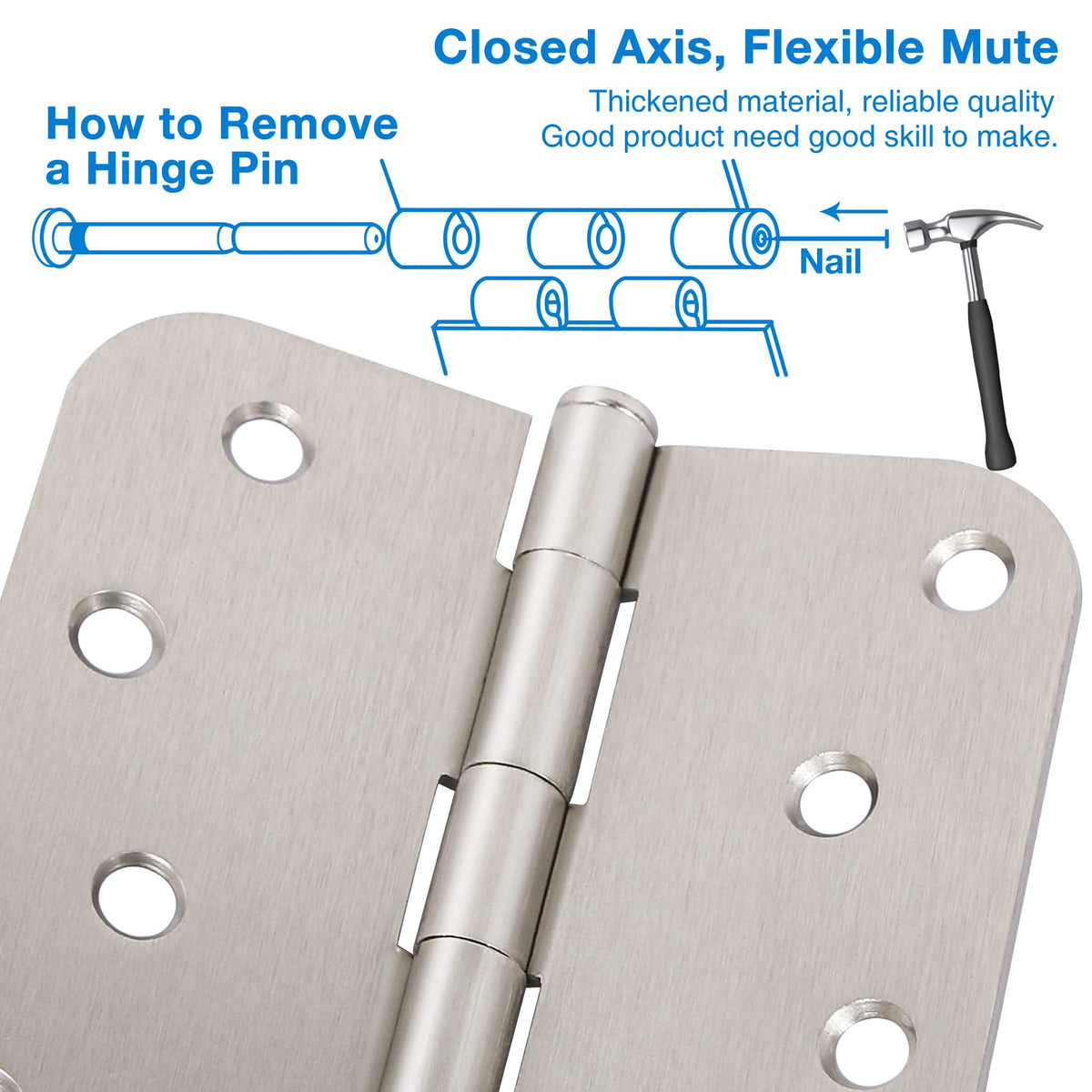18 Pack 4 Inch Nickel Door Hinges Satin/Brushed Nickel Door Hinges 4 in x 4" Exterior Interior Door Hinge for Stardand Doors Stall,Front,Closet,Silver Residential Hinge Iron Bifold Door Hinge