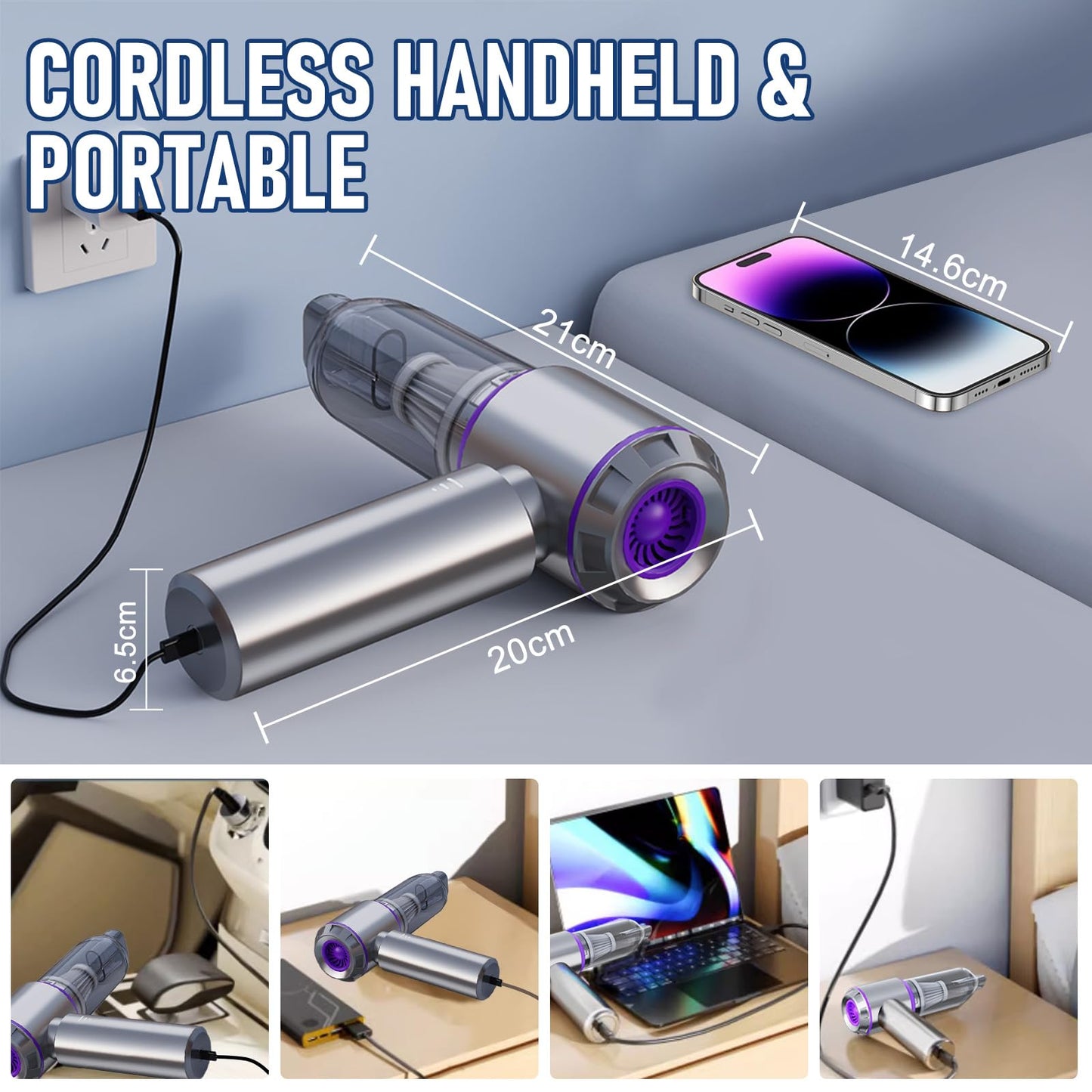 houscly Car Vacuum Portable Cordless 20000PA High Power 4-in-1 Compressed Air Duster & Air Blower & Pump Hand Held Vacuum with Brushless Motor for Car, Home, Office,Camping Ideal Gifts for Men & Women