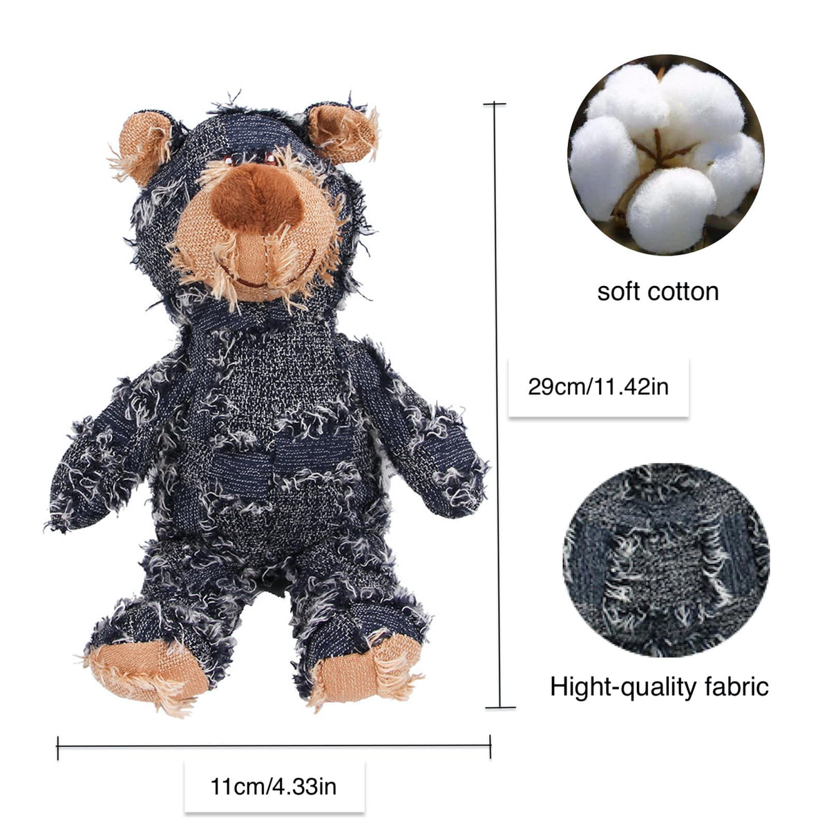 MAXBECK Dog Companion for Heavy Chewers- Indestructible Robust Bear Dog Toy, Resistant Squeaky Dog Toys for Heavy Chewers, Unbreakable Stuffed Plush Dog Toys for Aggressive Chewers (A-Navy)