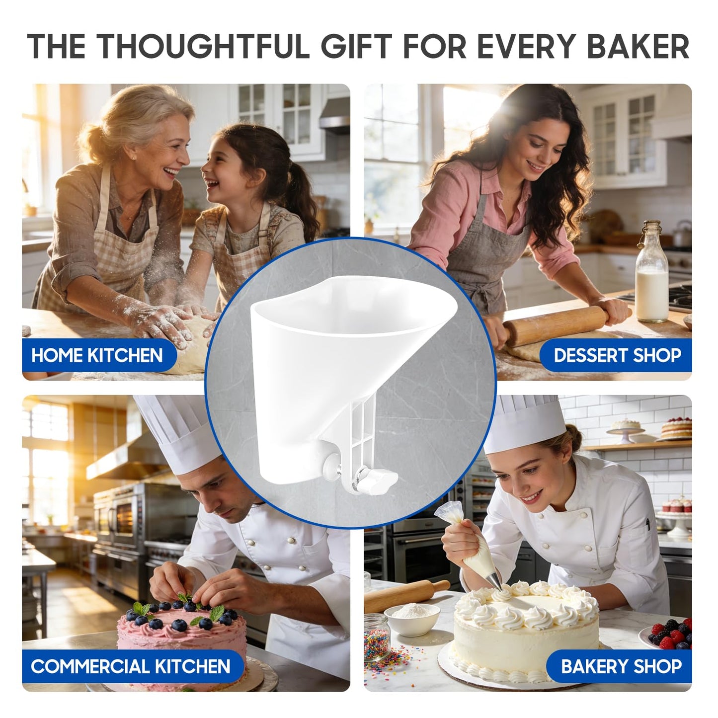 KingofKings Funnel for Kitchen Aid Accessories and Attachments, Flour Funnels for Kitchenaid Mixer Attachments, Wide Mouth Pouring Chute Baking Supplies for Cake, Mother Day Gift for Women, Mom