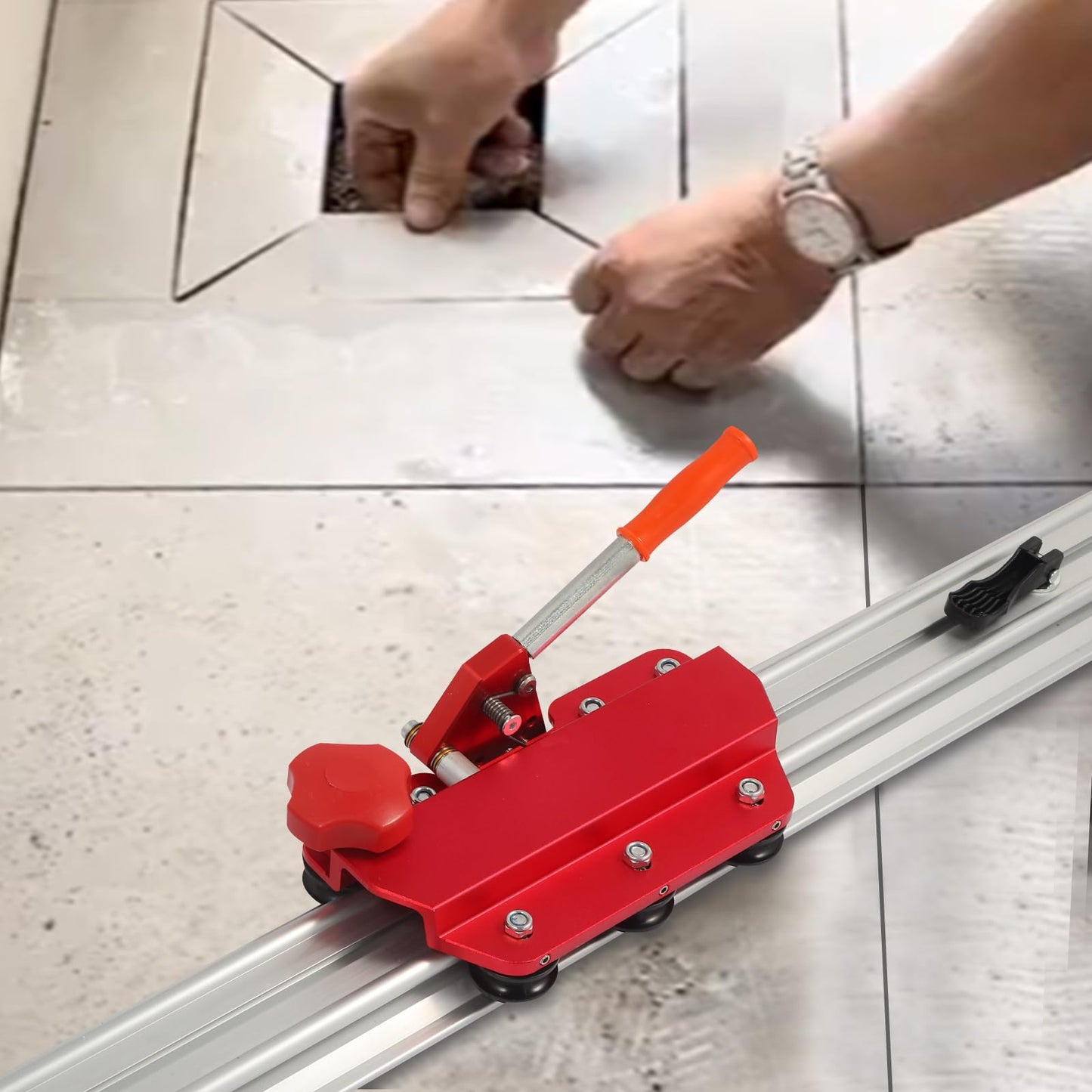 110" Large FormatTile Cutter, Manual Ceramic Tile Cutting Tool with Built-in Suction Cups & Tile Clamp, 3-Head Scoring Wheel System, for Up to 0.47-Inch Thick Tiles