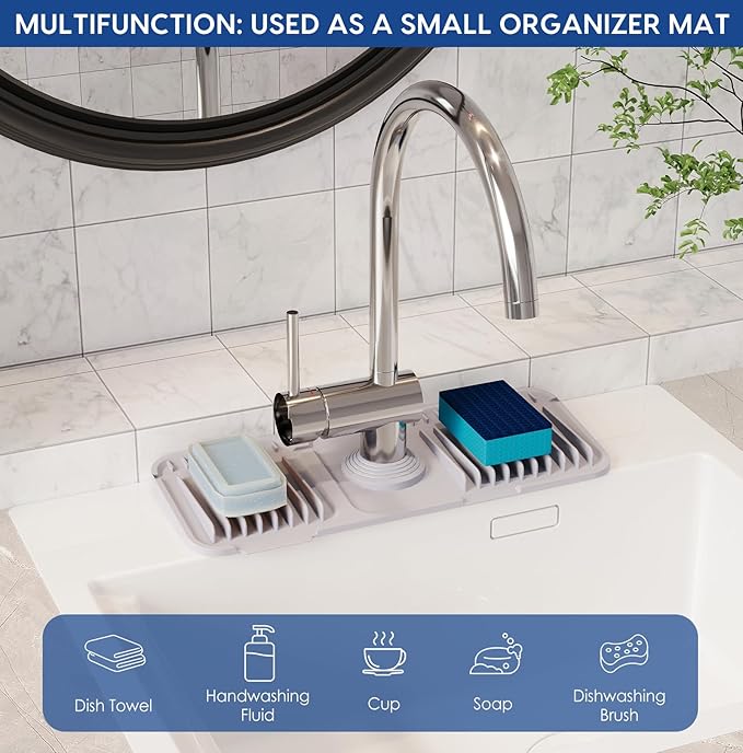 14.6 Inch Silicone Faucet Mat for Kitchen Sink Splash Guard