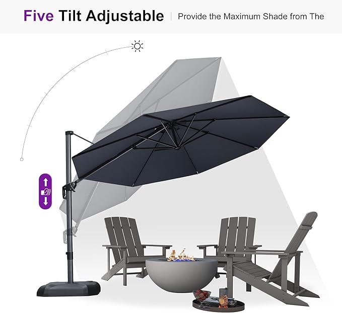 PURPLE LEAF 11 Feet Patio Umbrella with Base and Cover Round Outdoor Cantilever Umbrella Aluminum Offset Umbrella with 360-degree Rotation for Garden Deck Pool Patio Grey