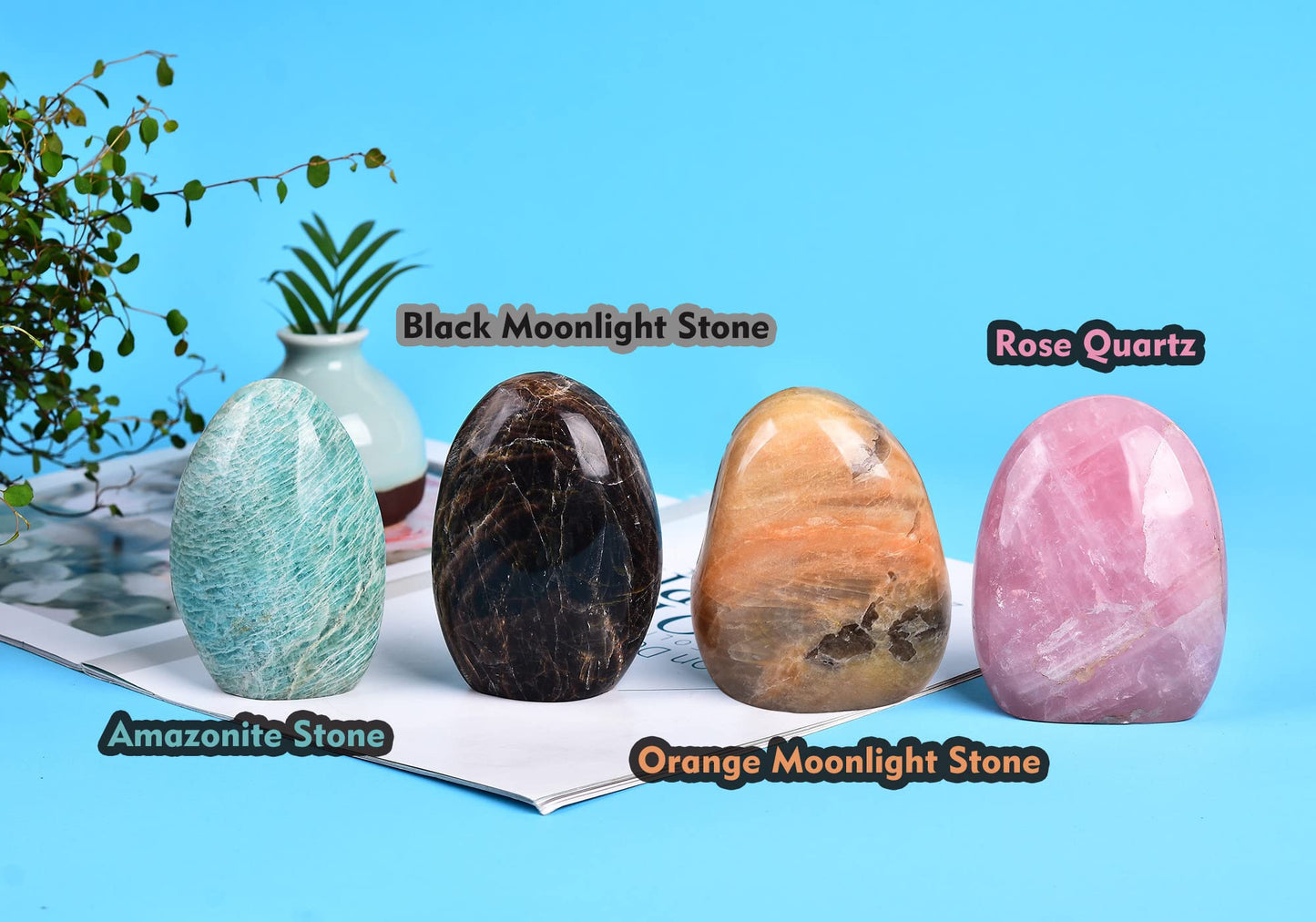 AMOYSTONE Peach Moonstone Ornament Polished Crystal Tower Slab Orange Healing Reiki Home Decor, Single Irregular 1~1.4 LBS,Student Mineral Specimen