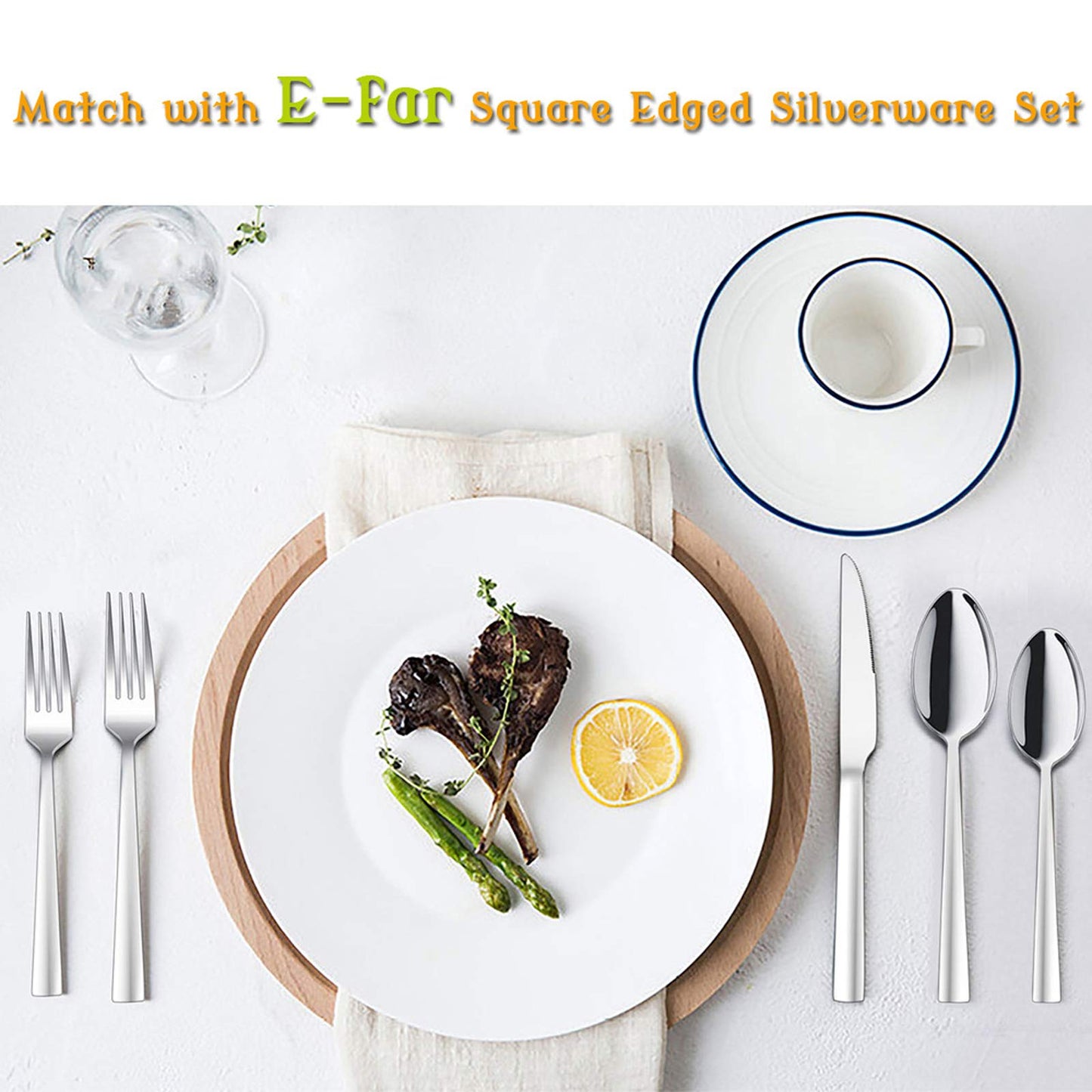 E-far Teaspoon Set of 12, 6.7 Inch Stainless Steel Spoons for Kitchen or Restaurant, Non-toxic & Mirror Polished, Squared Edge & Dishwasher Safe