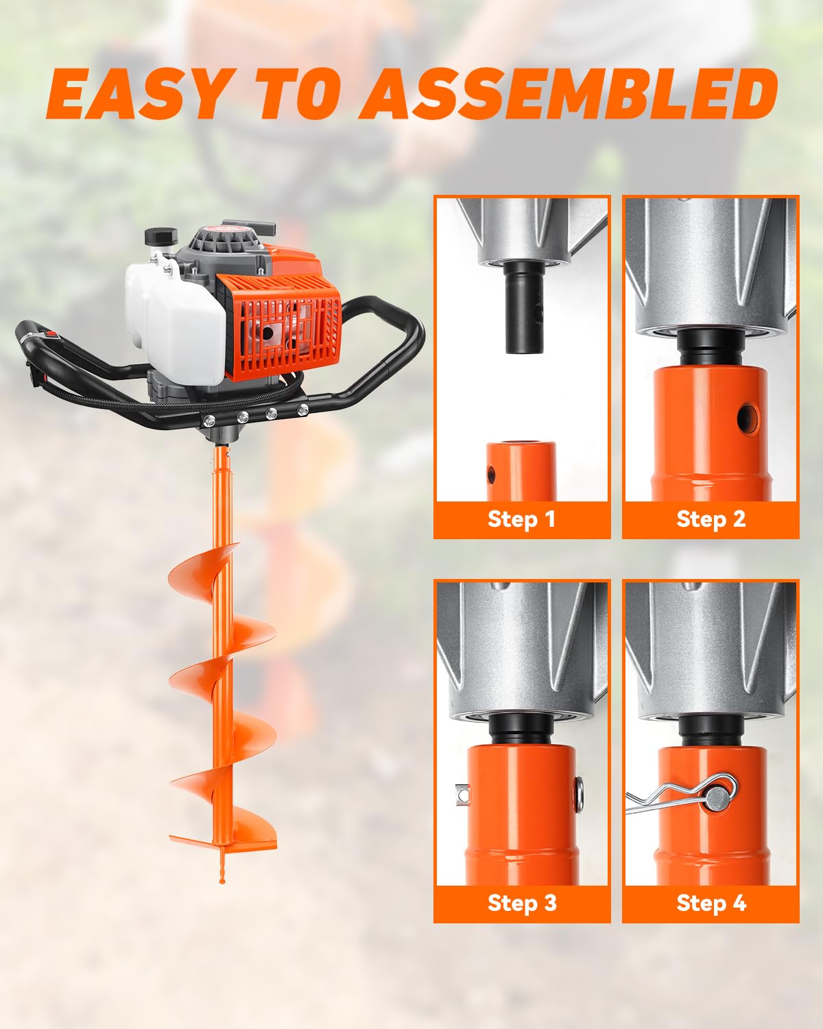 NEO-TEC 72CC Post Hole Digger Drill Gas Powered 2-Stroke & 8" Drill Bits + 1 Extension Bar, Earth Auger Petrol Drill Borer for Garden Lawn Auger Drill Bit for Planting