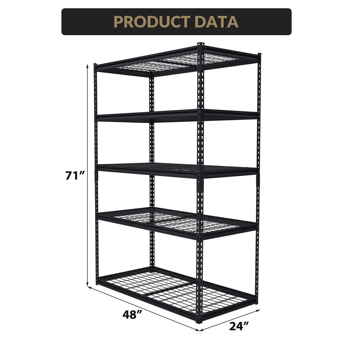 GarveeTech Heavy Duty Garage Shelving Unit, 48 in L x 24 in W x 72 in H Adjustable Storage Shelves, 2500 LBS Load Capacity, Durable Metal Shelves for Garage Organization, Basement, Workshop