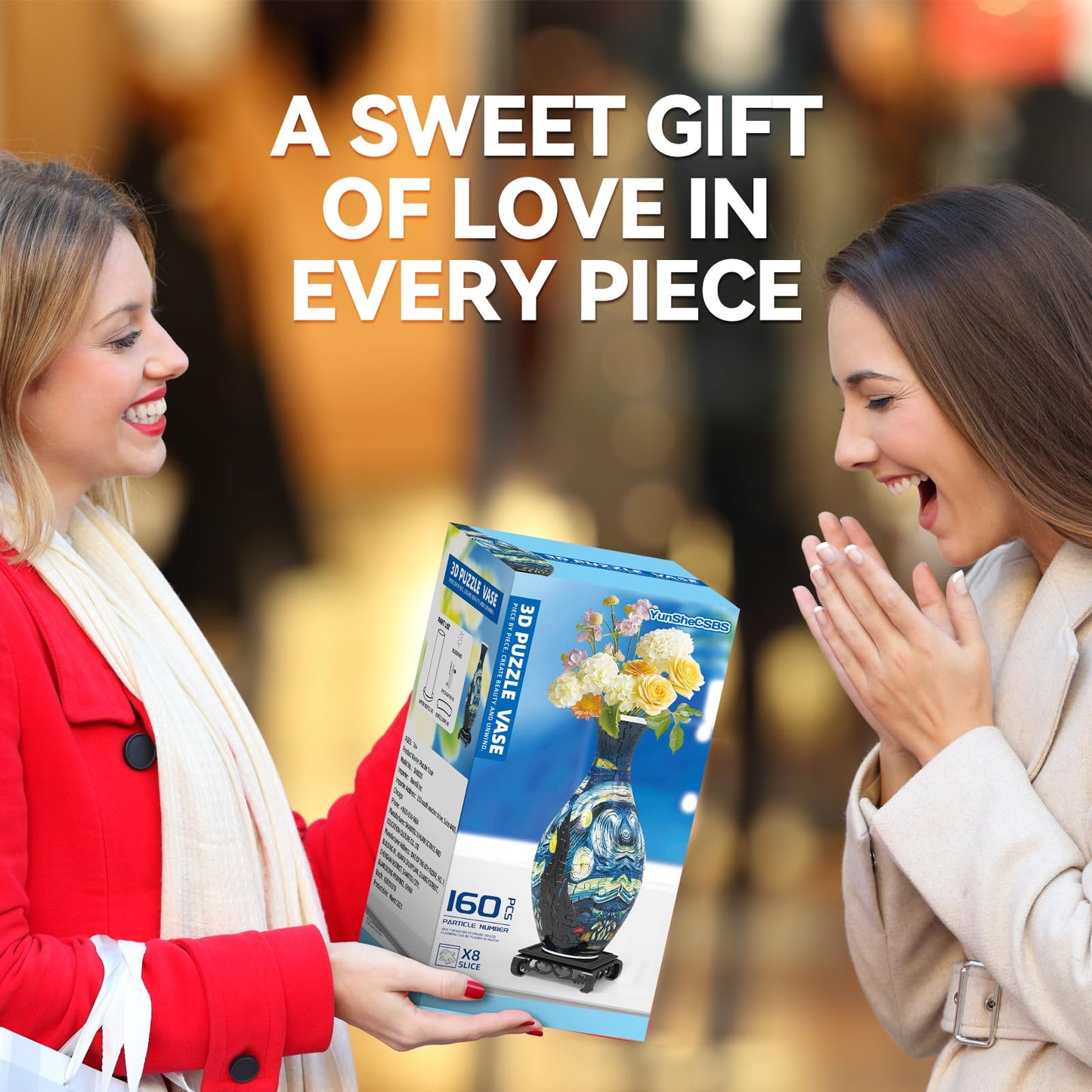 3D Puzzles Vase for Adults, Crafts for Adults, Gifts for Mom, 160 Pieces Plastic DIY Unique Flower Vase with LED Light House Warming Gift Birthday Gifts for Flower Arrangements and Home Decoration