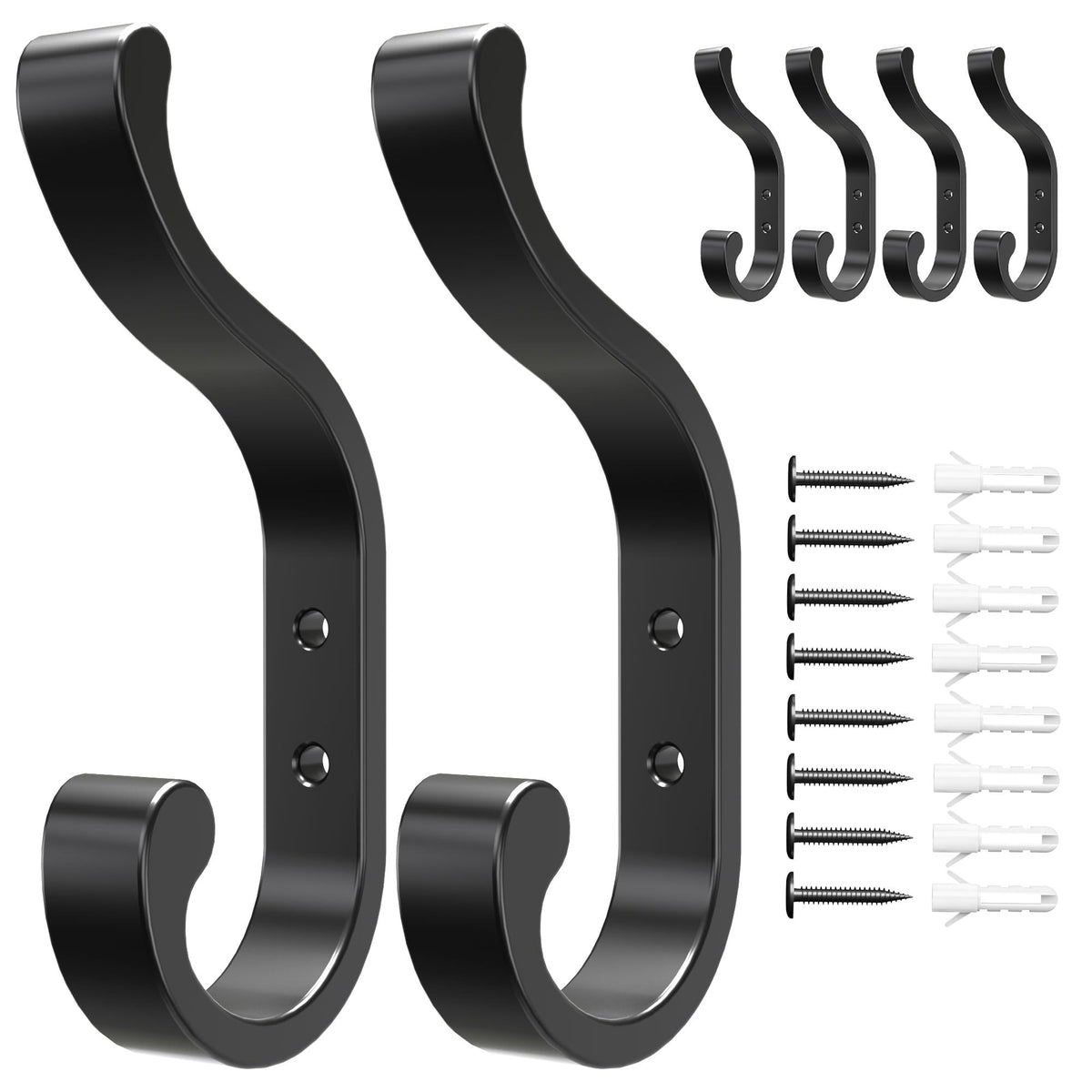 bussdis Wall-Mount Coat Hooks, Heavy Duty 30LB Hooks for Hanging Coats, Bags, Backpacks, Keys, Hats – Black Metal Hooks for Wall,Door (6 Pack)