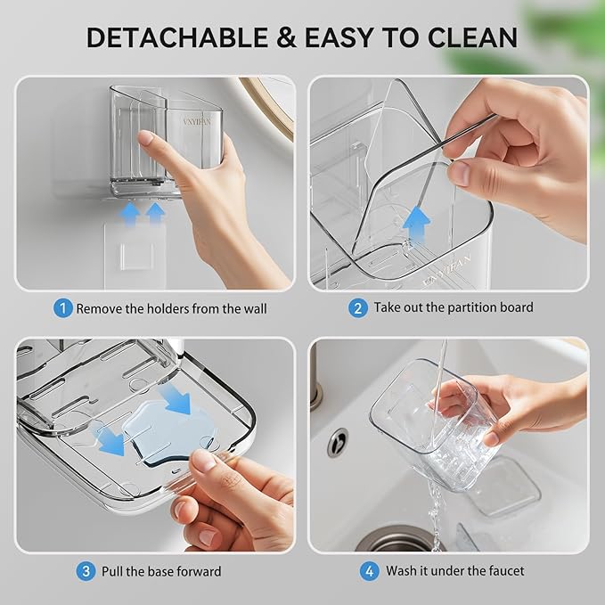 Toothbrush Holders for Bathrooms, 3 Slots Detachable Electric Toothbrush Holder