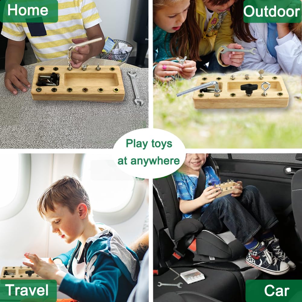 Inslat Montessori Screwdriver Board Set, Wooden Montessori Toy Tool for 3 4 5 Year Old Kids, Educational Screw Board Sensory Learning Toys STEM Fine Motor Skills Toys