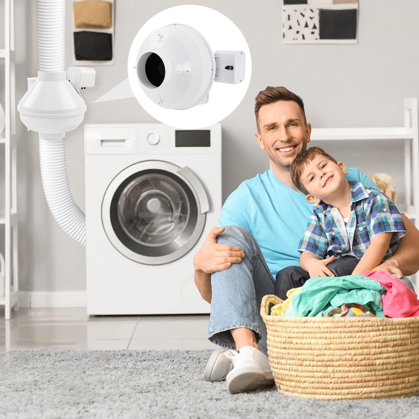 Dryer Booster Fan with Pressure Switch for Automatic Activation, Effectively Boosting Drying Efficiency and Reducing Lint Buildup. Compatible with Dbf110 Vent Booster Fans, 4-Inch With Plug, 167 CFM