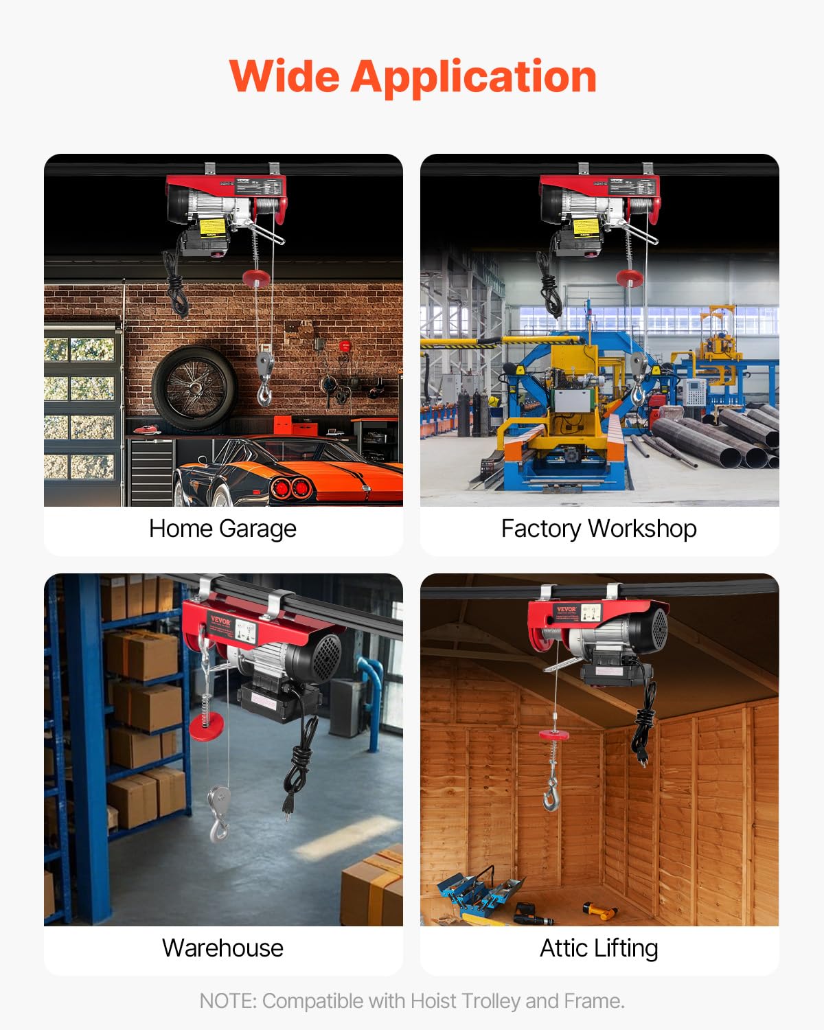 VEVOR Electric Hoist with Wireless Remote Control, 110v 440lbs Electric Hoist with Remote Control, 40ft/20ft Lifting Height Motor, for Garage Warehouse Factory