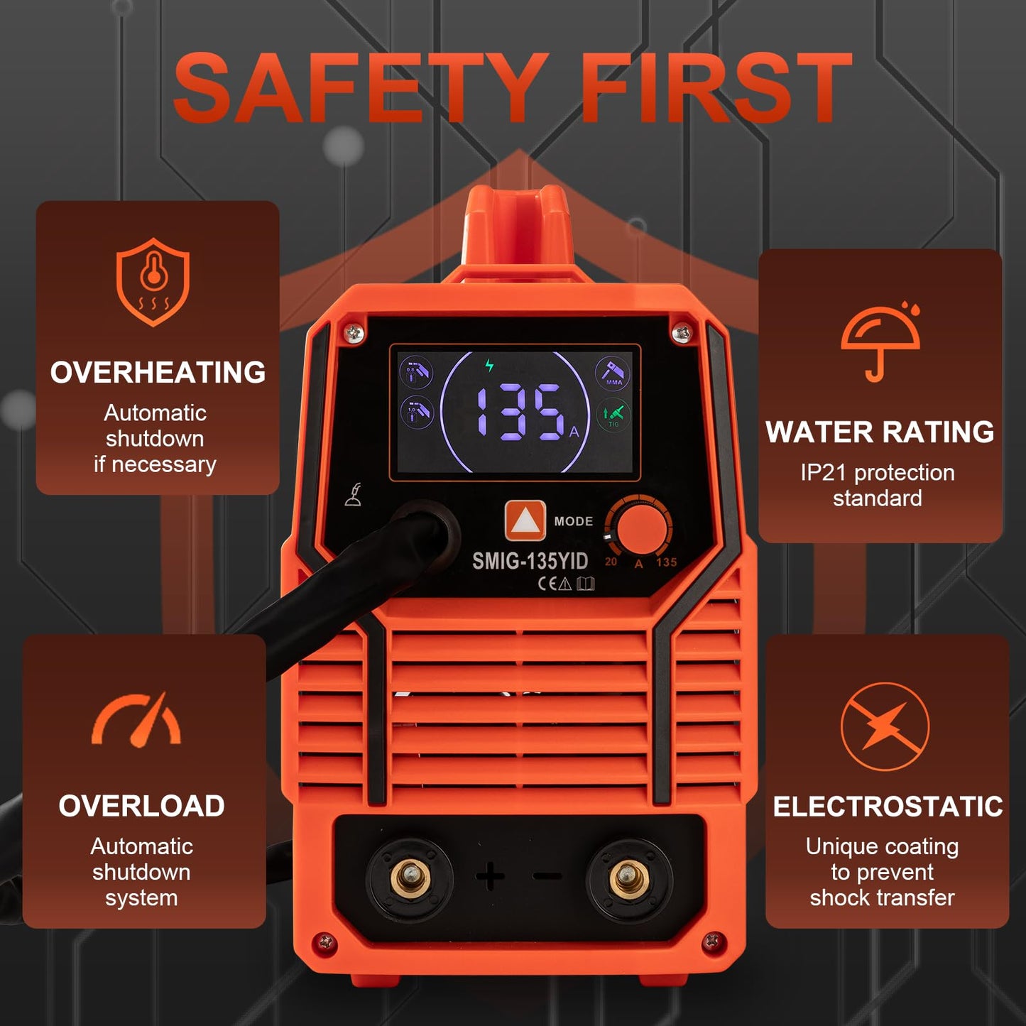 TECWELD 135A MIG Welder 110V 3-in-1 Synergic IGBT Inverter (MIG/Lift TIG/Stick) - Gasless Flux Core, Portable Welding Machine with LED Display
