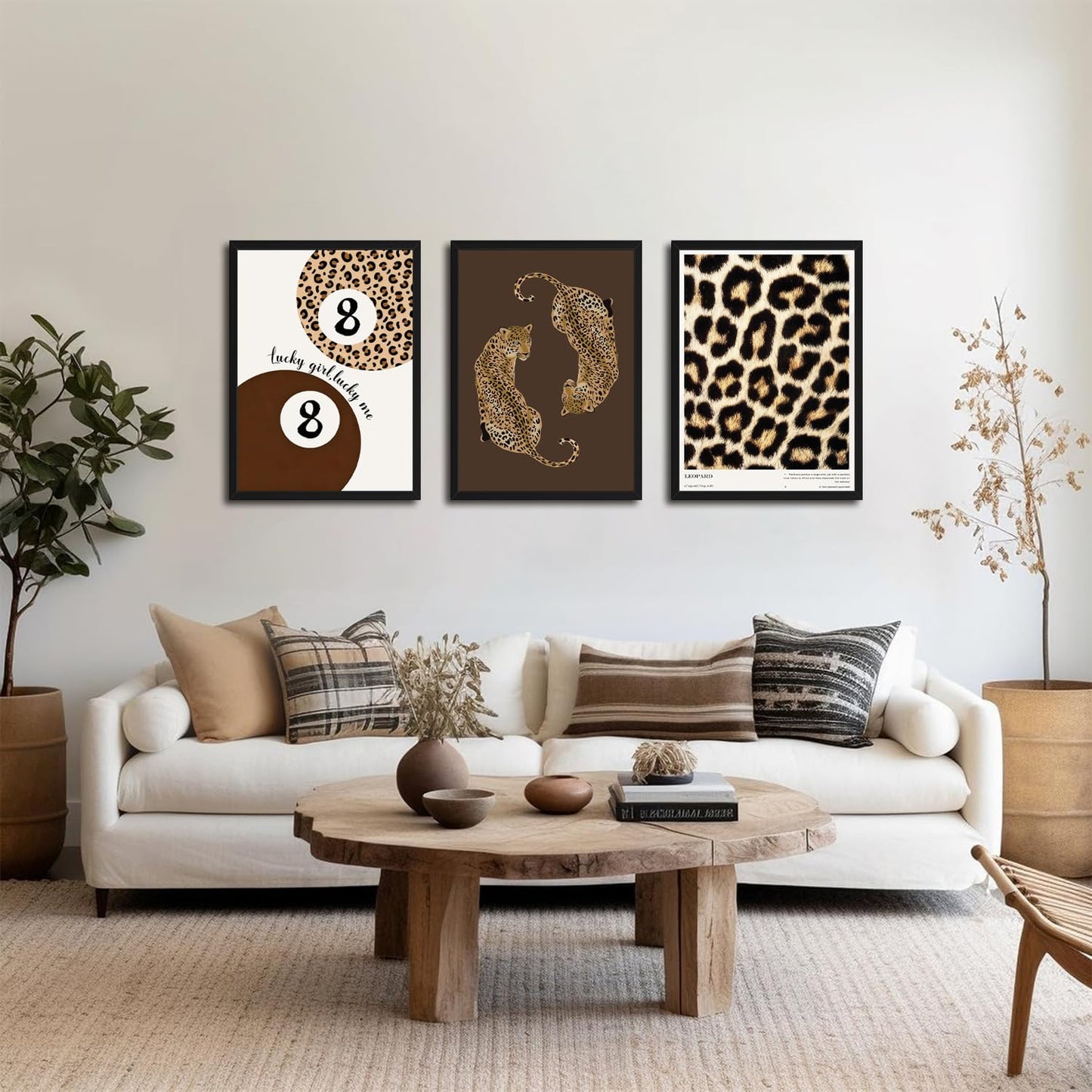 Framed Leopard Wall Art Set of 3, Preppy Cheetah and Lucky 8 Ball Canvas Prints, Trendy Y2K Girly Wall Decor for Teen Girls Bedroom, Bathroom, Dorm, Living Room, 12x16 Inch