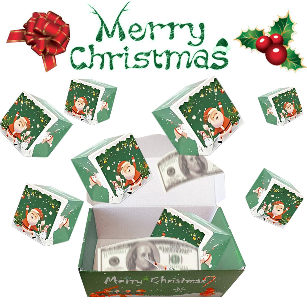 nuk8nehz8 Surprise Box Gift Box Explosion for Money, Merry Christmas Surprise Gift Boxes, Money Gift Box for Cash Gift, Explosion Gift Box for Christmas Birthday Valentine (Green 10 Boxes)