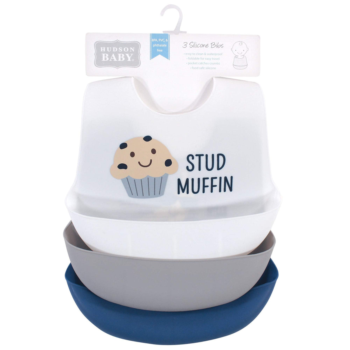 Hudson Baby Unisex Baby Silicone Bibs, Stud Muffin 3-Pack, One Size