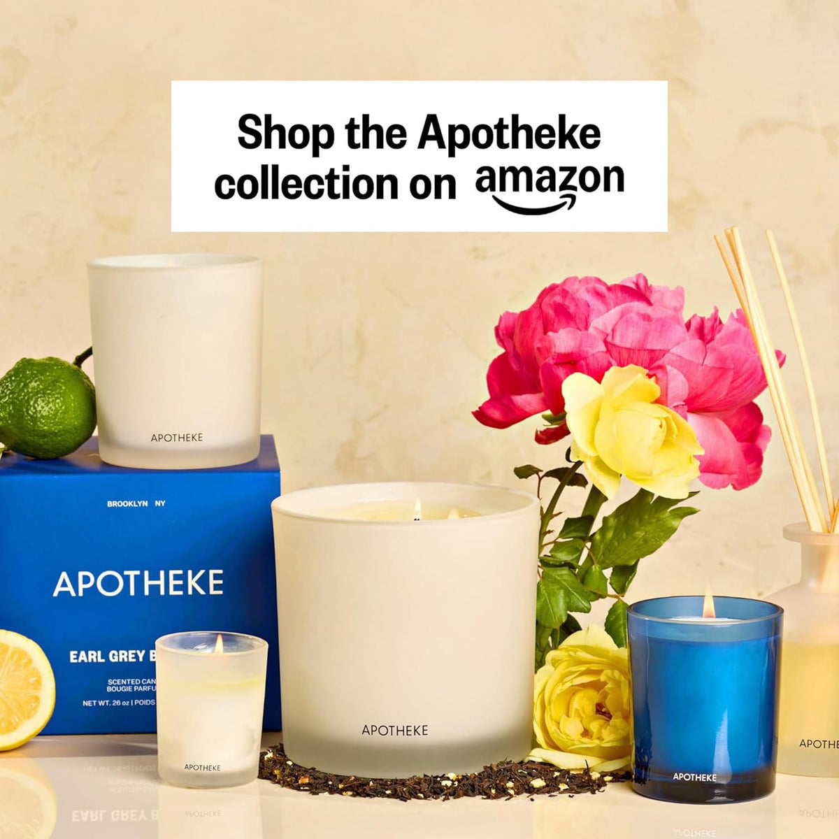 Apotheke 3-Wick Scented Candles for Home, Earl Grey Bitters - 26 oz Soy Wax Aromatherapy Jar Candle Gift for Women - Long-Lasting Fragrance with Perfume-Grade Essential Oils - Bergamot, Peony & Lemon