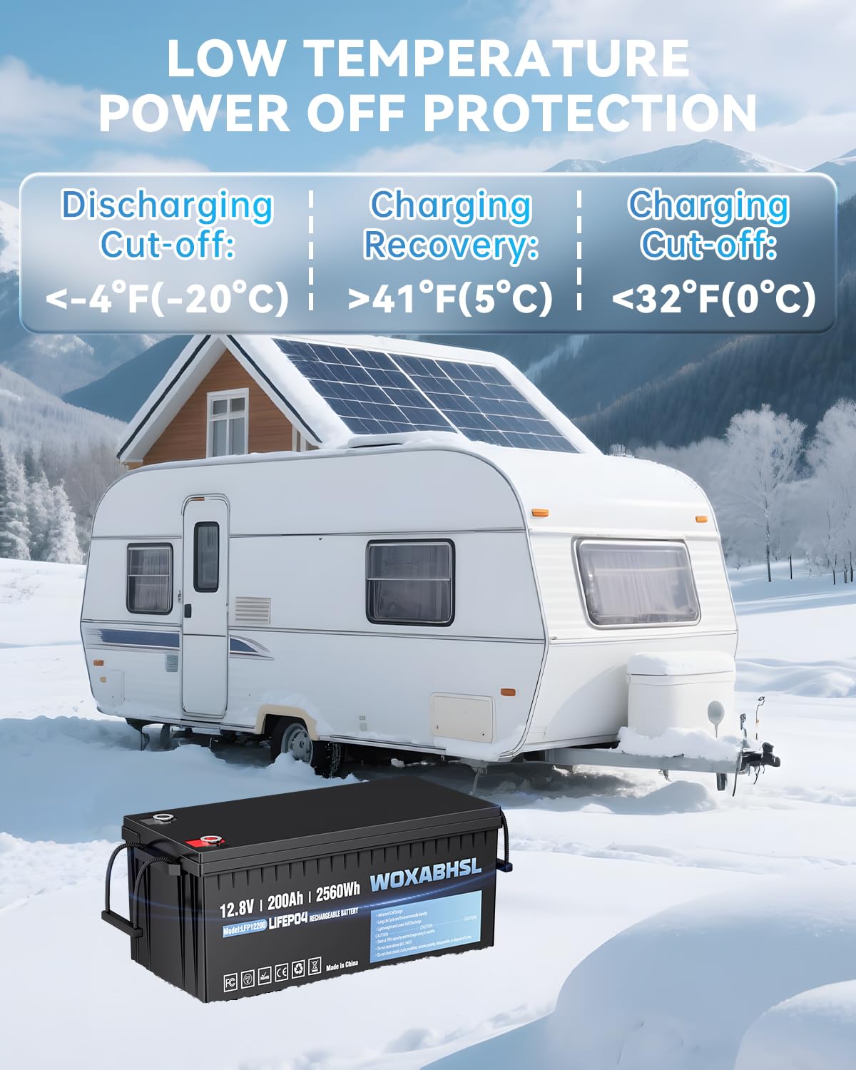 WOXABHSL 12V 200Ah Lithium LiFePO4 Battery, Built-in 200A BMS, 15000+ Deep Cycles, Max 2560W Power Output, FCC&UL Certificates, Perfect for RV, Solar, Marine, Off-Grid, etc. (2PCS)