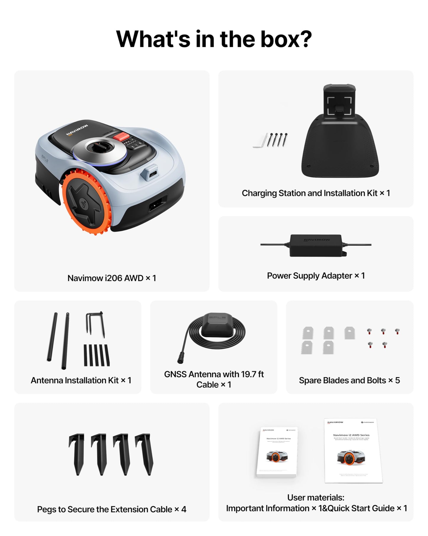 Segway Navimow i206 AWD Robot Lawn Mower (New i105N), Wire-Free with Garage S, All-Wheel Drive for 45% Slopes, EFLS NRTK + Vision, Auto Mapping, Covers 0.15 Acre (Garage Shipped Separately)