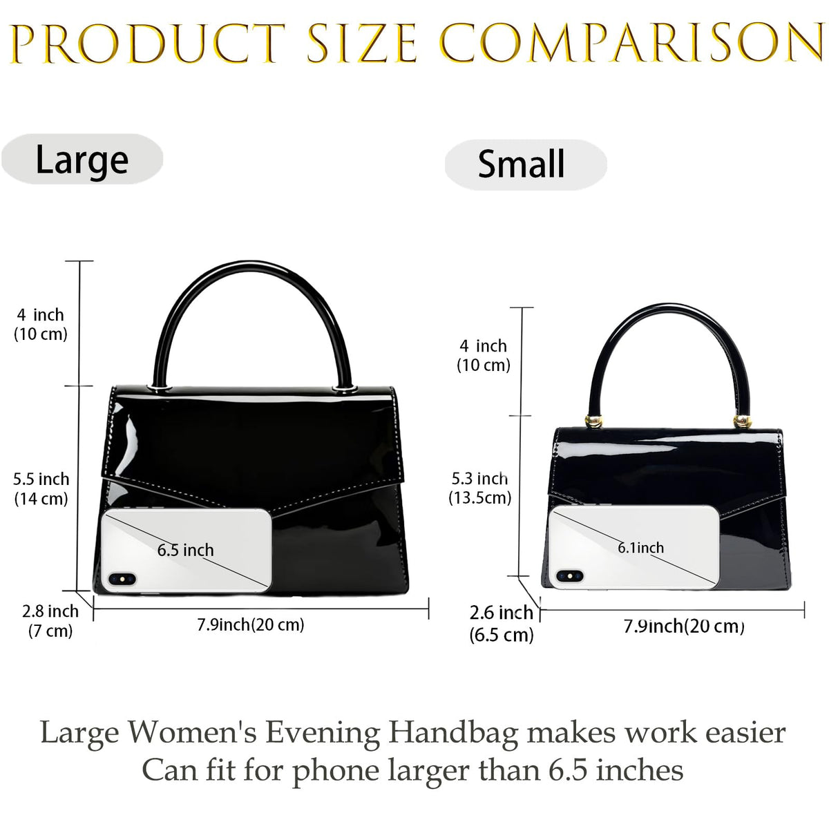 BYWAUQI Evening Patent Leather Handbag Purse Formal Women's Clutch Bag Top Handle for Wedding Party Prom Cocktail(Black)