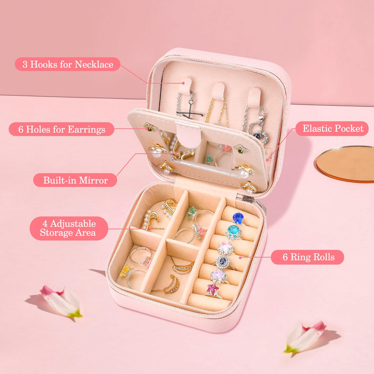 Inngeroo Mothers Day Mom Gifts for Wife Daughter Grandma, Travel Jewelry Case Box Organizer, Personalized Gifts for Women Teen Girls Mom Aunt Sister, Bridesmaid Gifts Traveling Essentials, Initial S