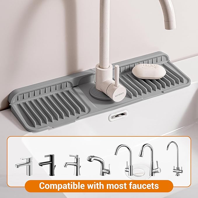 Faucet Mat for Kitchen Sink, 17.7"X5.5" Silicone Sink Splash Guard