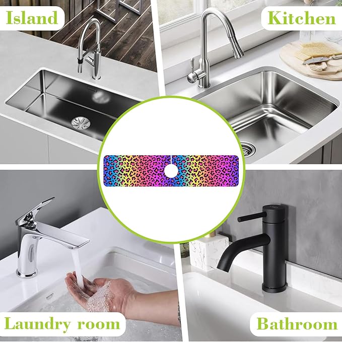Sink Faucet Absorbing Mat Rainbow Colored Leopard Print Sink Splash Guard