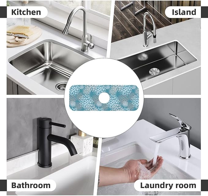 Dahlia Floral Flower Colorful Abstract Kitchen Sink Splash Guard Faucet Mat