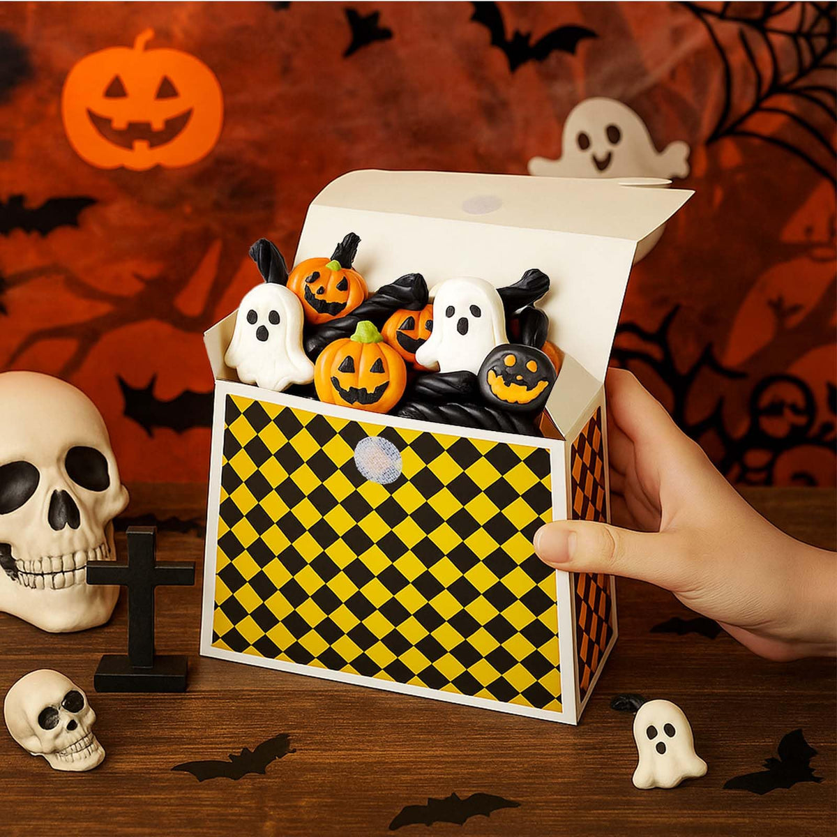 Halloween Treat Boxes with Handles, 4 Pack Trick or Treat Candy Bags for Kids, Pumpkin Ghost Witch Party Favor Gift Boxes for Halloween Party Supplies(20pcs)