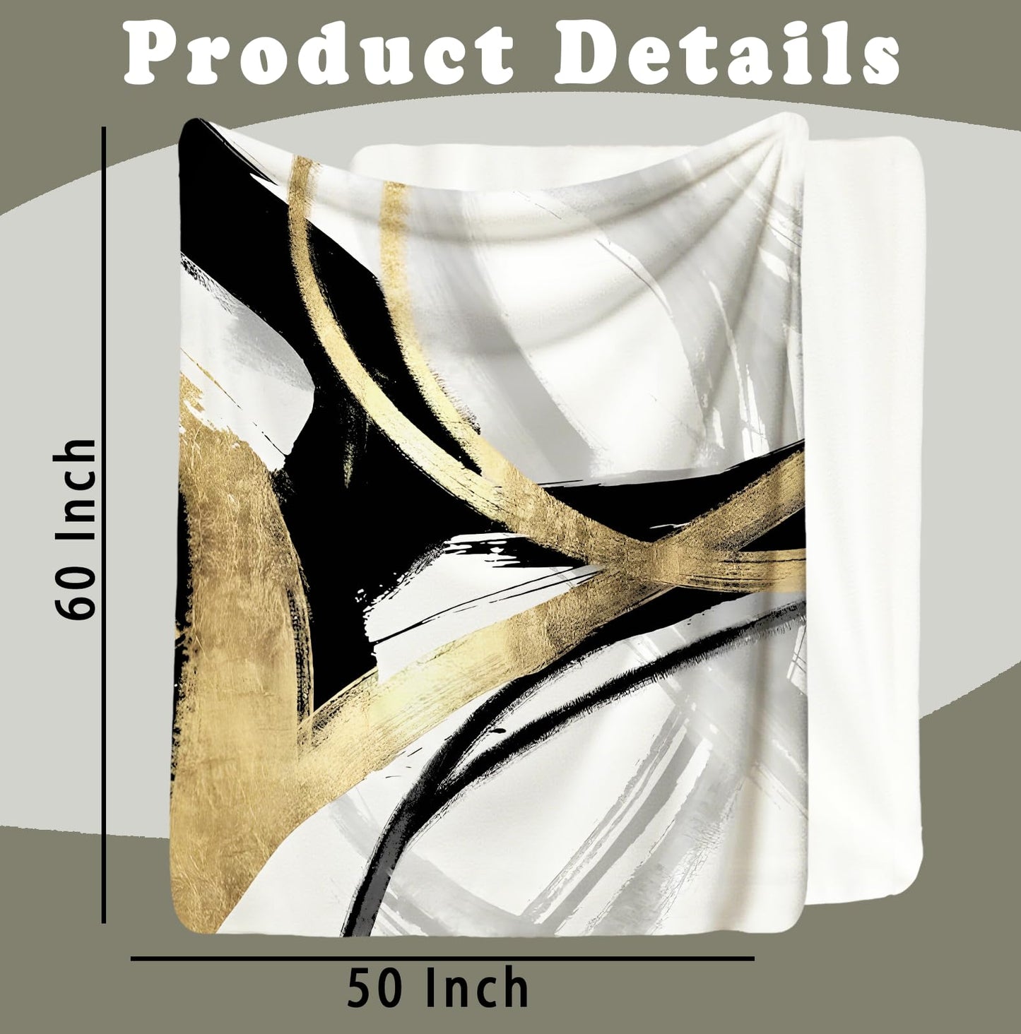 SPBL&L Black White and Gold Abstract Blanket, Minimalist Modern Ink Line Throw Blanket for Bed Couch Bedroom Living Room, Modern Room Home Decor